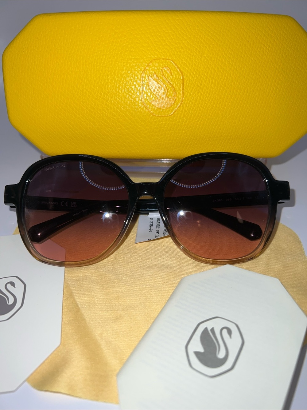 Swarovski Black Frame Sunglasses with Crystal-Accent Temples - Black/Brown - Picture 7 of 15